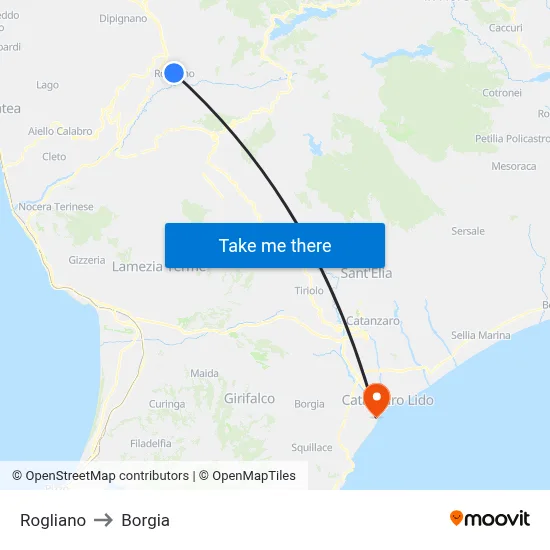 Rogliano to Borgia map