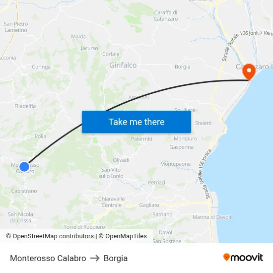 Monterosso Calabro to Borgia map
