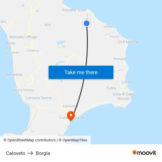 Caloveto to Borgia map
