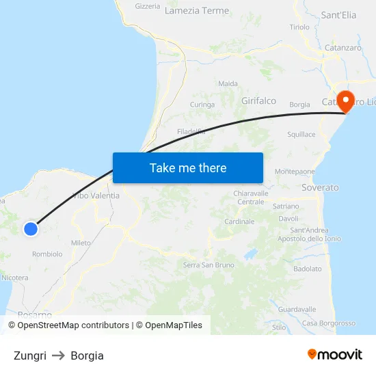 Zungri to Borgia map