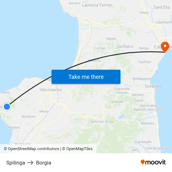 Spilinga to Borgia map