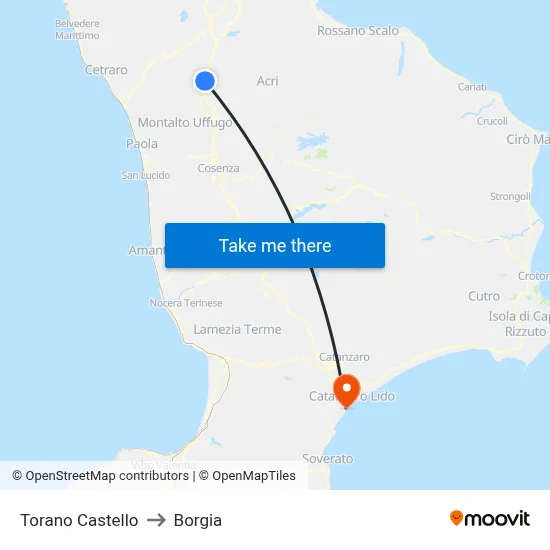 Torano Castello to Borgia map