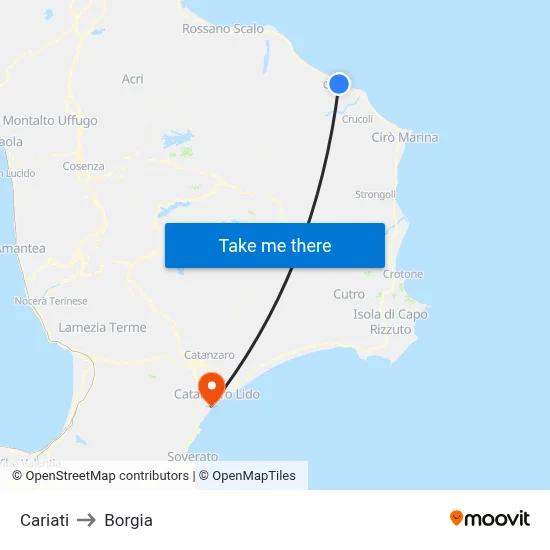 Cariati to Borgia map
