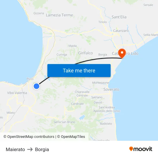 Maierato to Borgia map