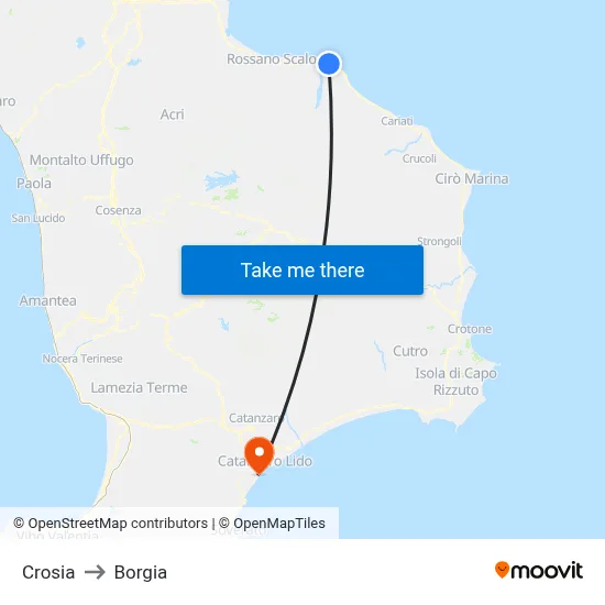 Crosia to Borgia map