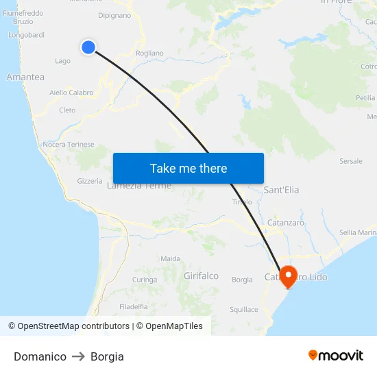 Domanico to Borgia map