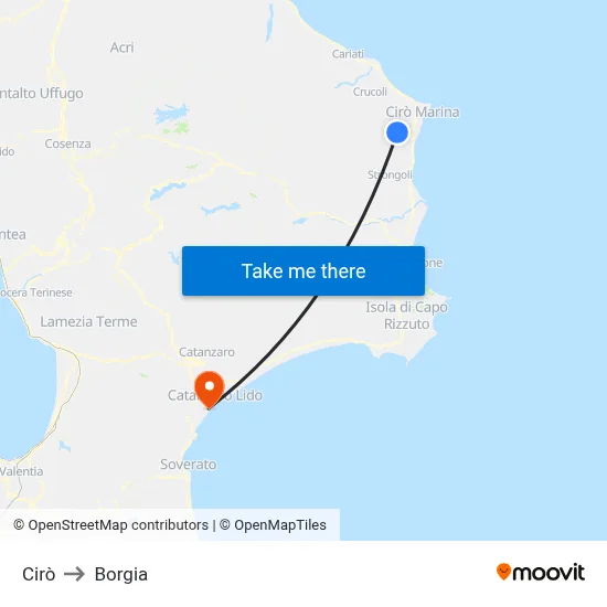 Cirò to Borgia map