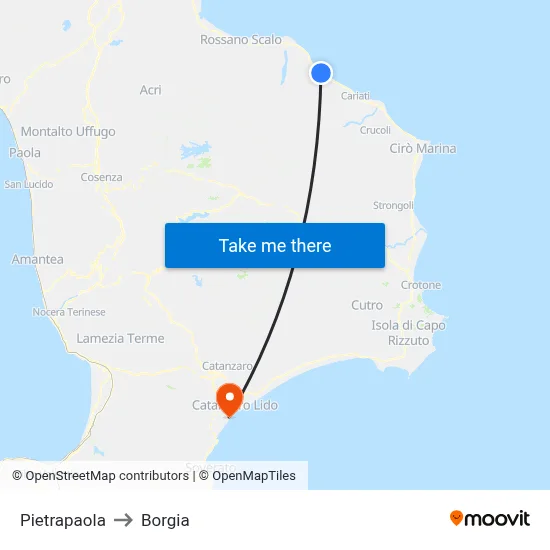 Pietrapaola to Borgia map