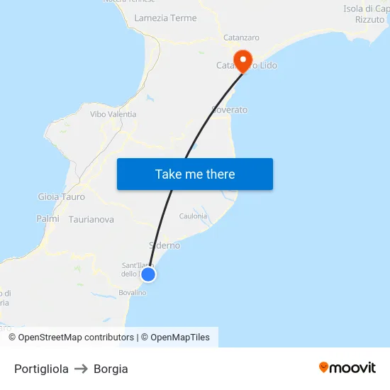 Portigliola to Borgia map