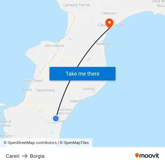 Careri to Borgia map