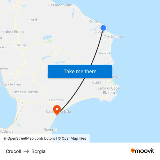 Crucoli to Borgia map