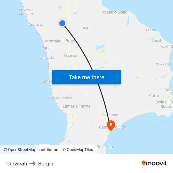 Cervicati to Borgia map