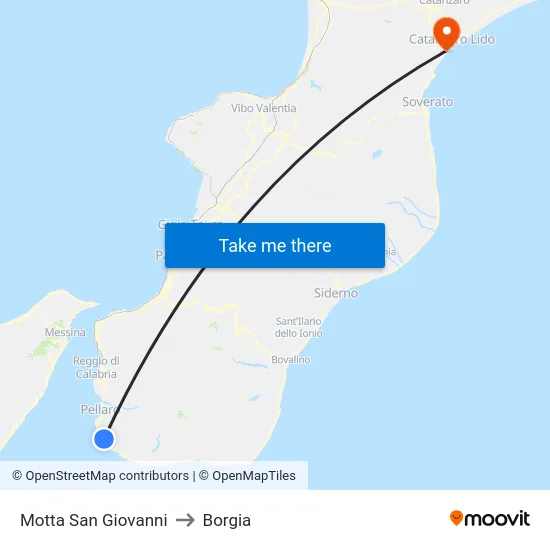 Motta San Giovanni to Borgia map