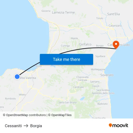 Cessaniti to Borgia map