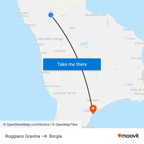 Roggiano Gravina to Borgia map