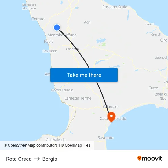 Rota Greca to Borgia map
