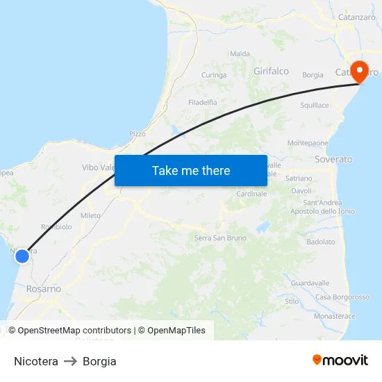 Nicotera to Borgia map