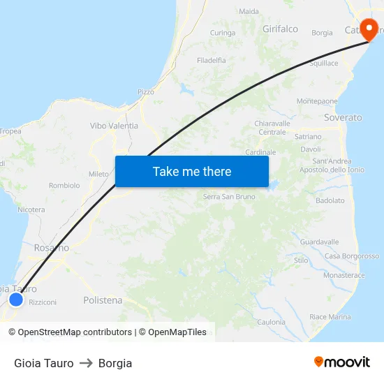 Gioia Tauro to Borgia map