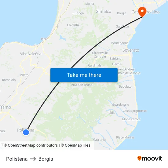 Polistena to Borgia map