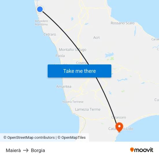 Maierà to Borgia map