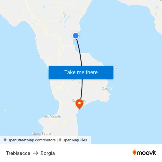 Trebisacce to Borgia map