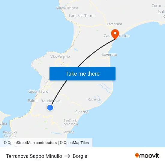 Terranova Sappo Minulio to Borgia map