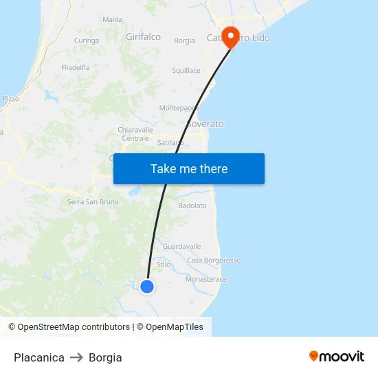 Placanica to Borgia map