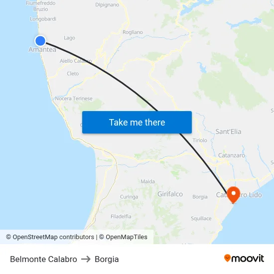 Belmonte Calabro to Borgia map