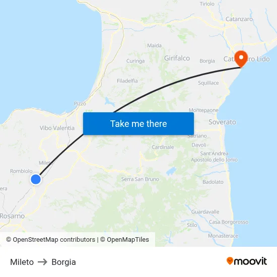 Mileto to Borgia map