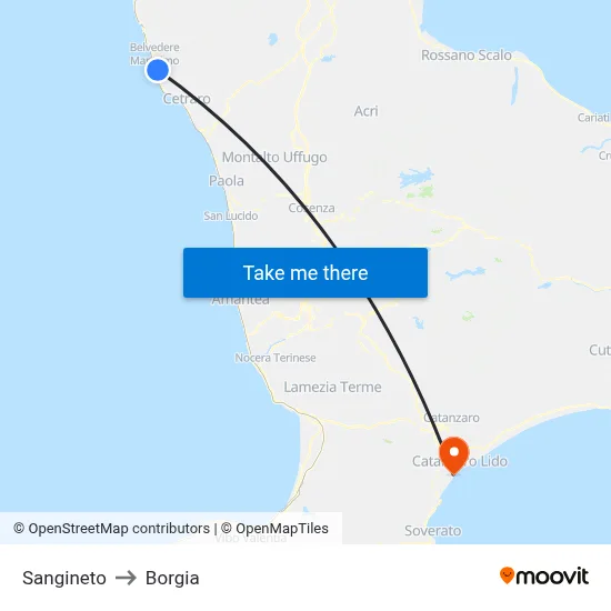 Sangineto to Borgia map