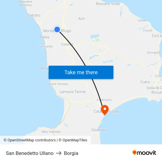 San Benedetto Ullano to Borgia map