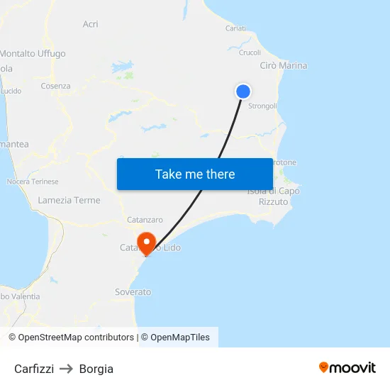 Carfizzi to Borgia map