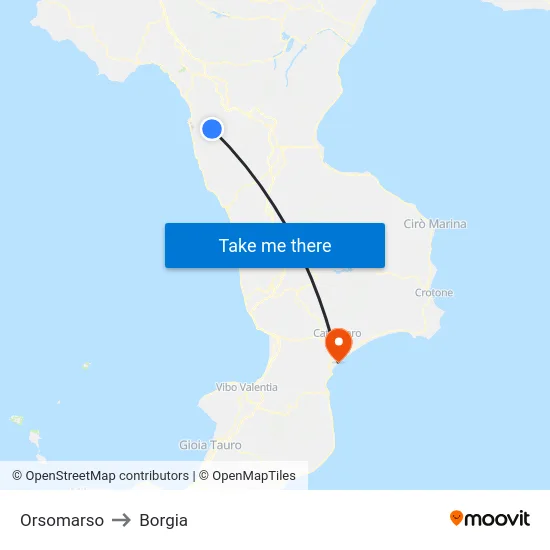 Orsomarso to Borgia map