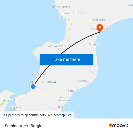 Seminara to Borgia map