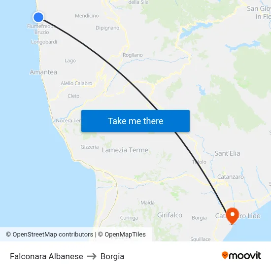 Falconara Albanese to Borgia map