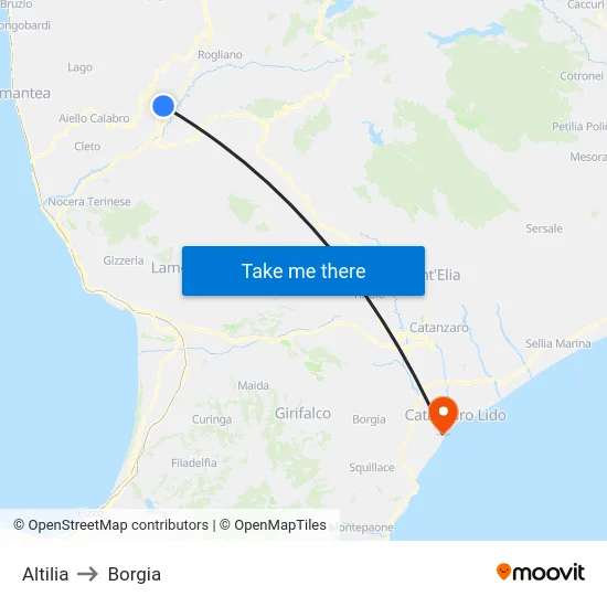 Altilia to Borgia map