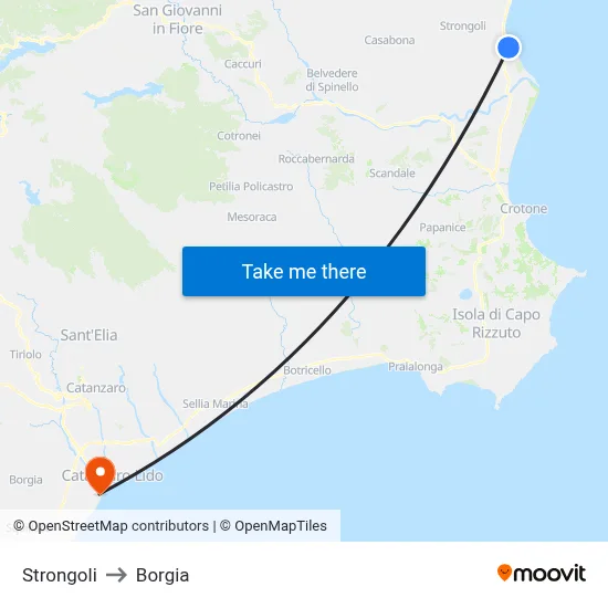 Strongoli to Borgia map