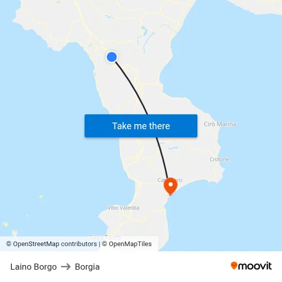 Laino Borgo to Borgia map