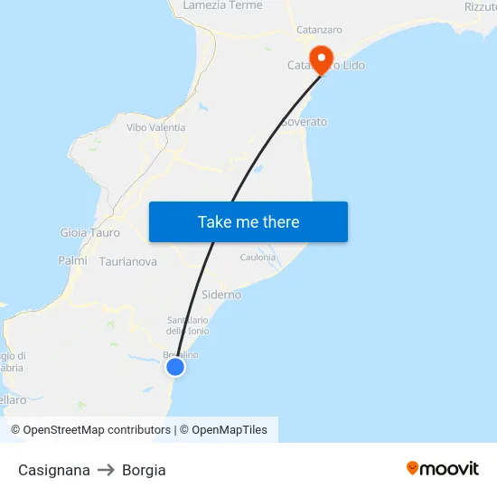 Casignana to Borgia map