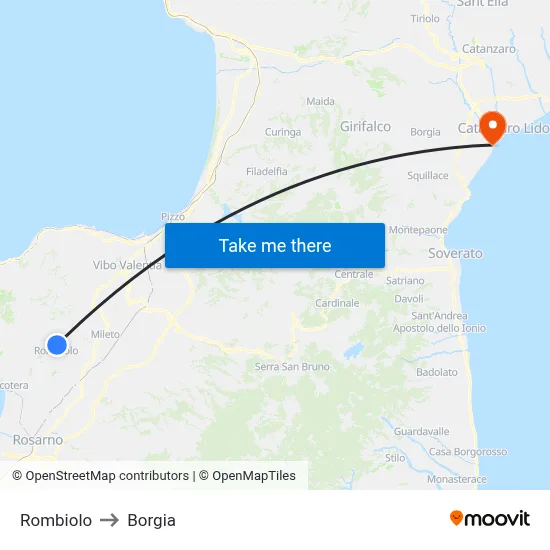 Rombiolo to Borgia map