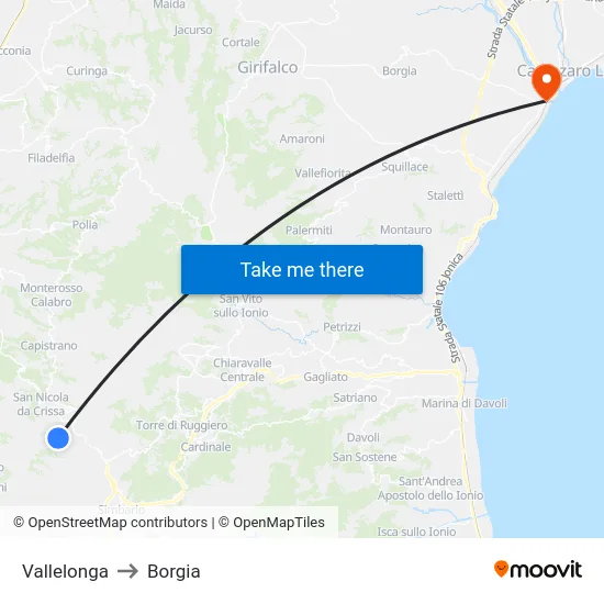Vallelonga to Borgia map