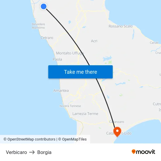 Verbicaro to Borgia map