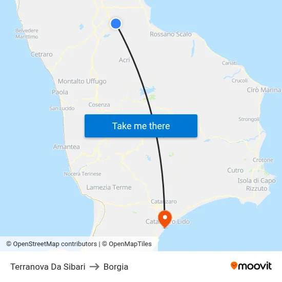 Terranova da Sibari to Borgia map