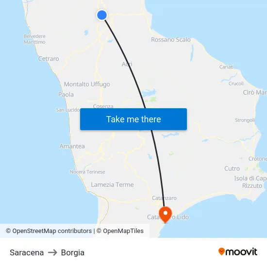 Saracena to Borgia map