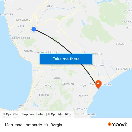 Martirano Lombardo to Borgia map