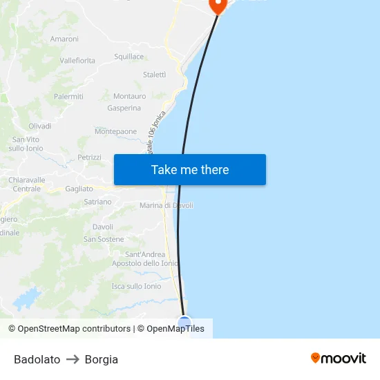 Badolato to Borgia map