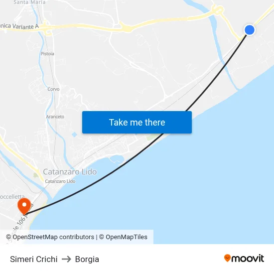 Simeri Crichi to Borgia map