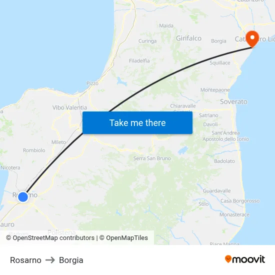 Rosarno to Borgia map