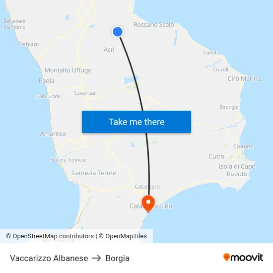 Vaccarizzo Albanese to Borgia map