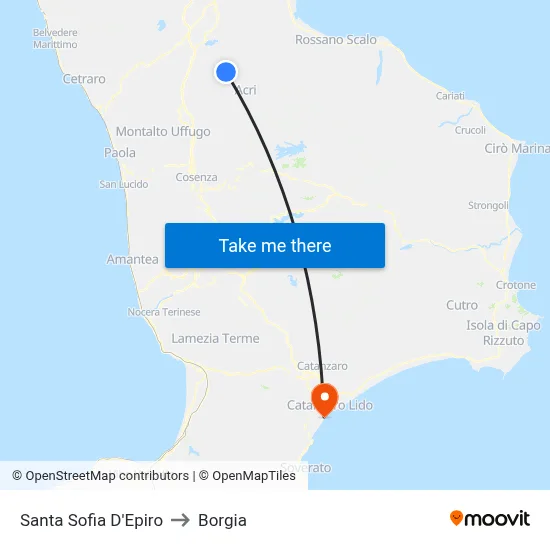 Santa Sofia D'Epiro to Borgia map